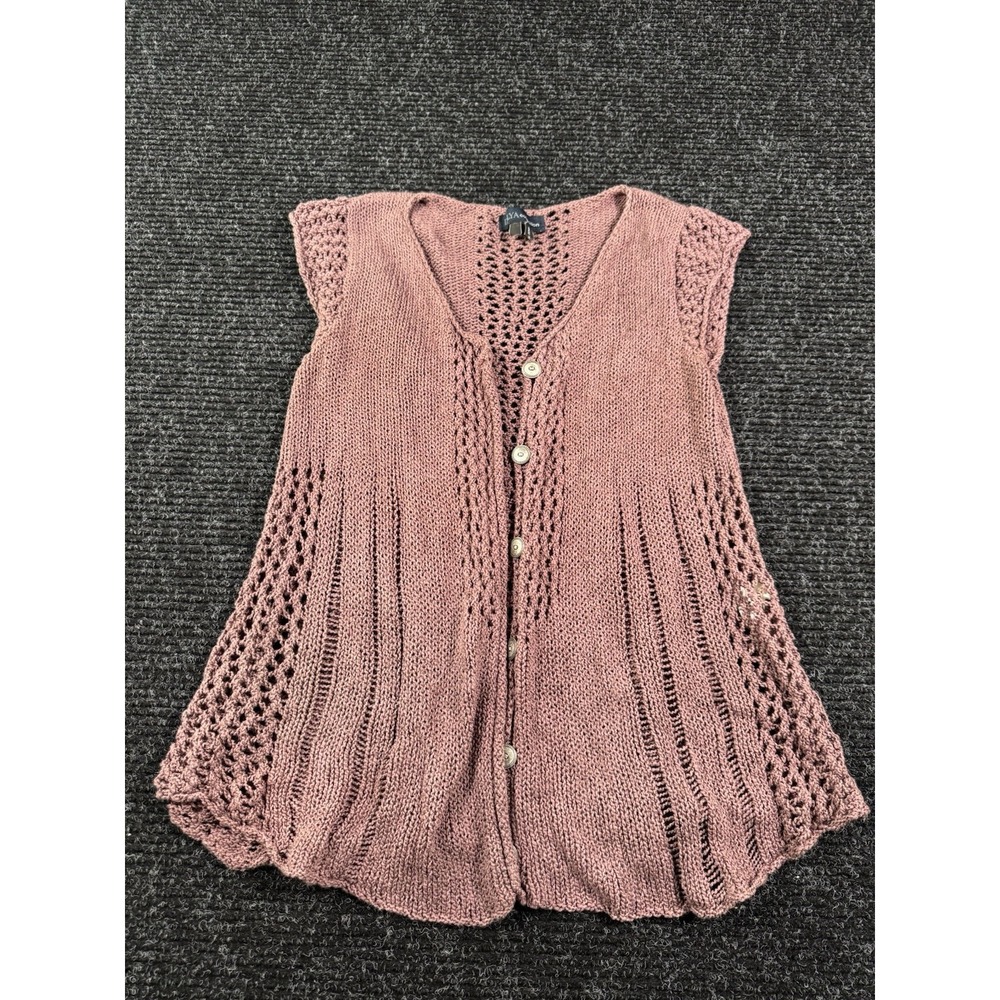 D&YA Collection Women Mauve Pink 100% Cotton Crochet Knit Button Cardigan Vest